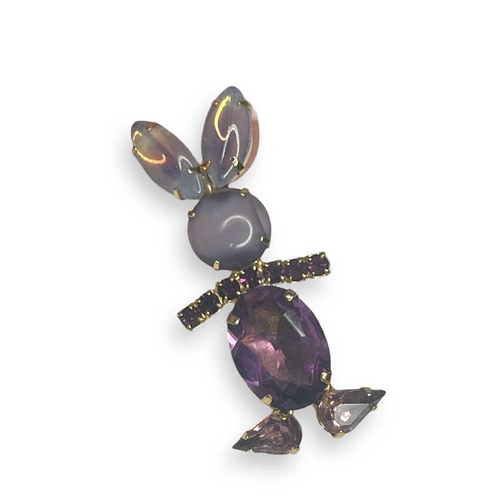 Vintage Rhinestone Rabbit Bunny Figural Pin Brooch - Picture 3 of 9